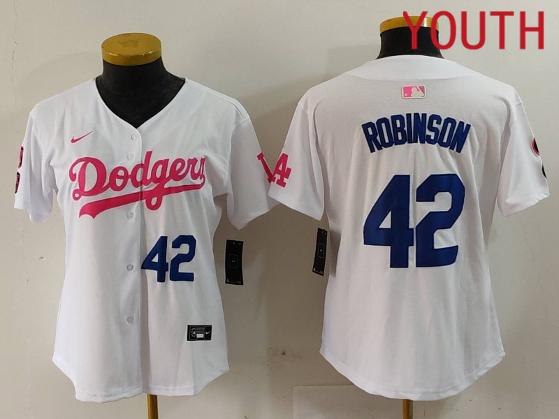 Youth Los Angeles Dodgers #42 Robinson White joint name 2024 Nike MLB Jersey style 9121